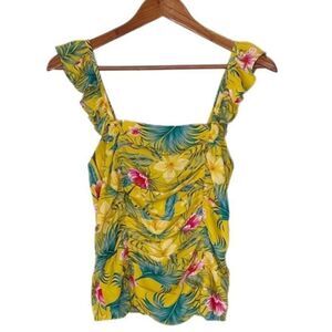 Rose + Olive Floral Print Ruffle Sleeve Tank Top